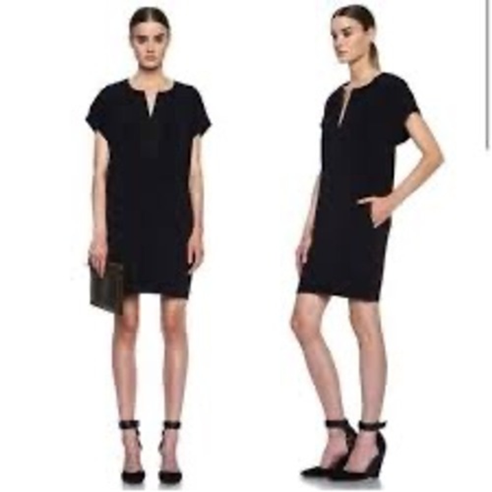 Vince‎ Black Viscose Deep V-Neck Cap Sleeve Shift Dress Small NWOT
